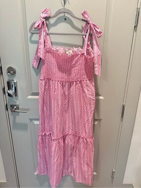 Tuckernuck Pink Tie-Shoulder Smocked Tiered Maxi Dress